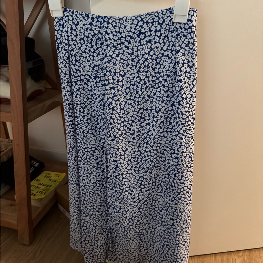 SHEIN Blue and White Pleated A-Line Midi Skirt